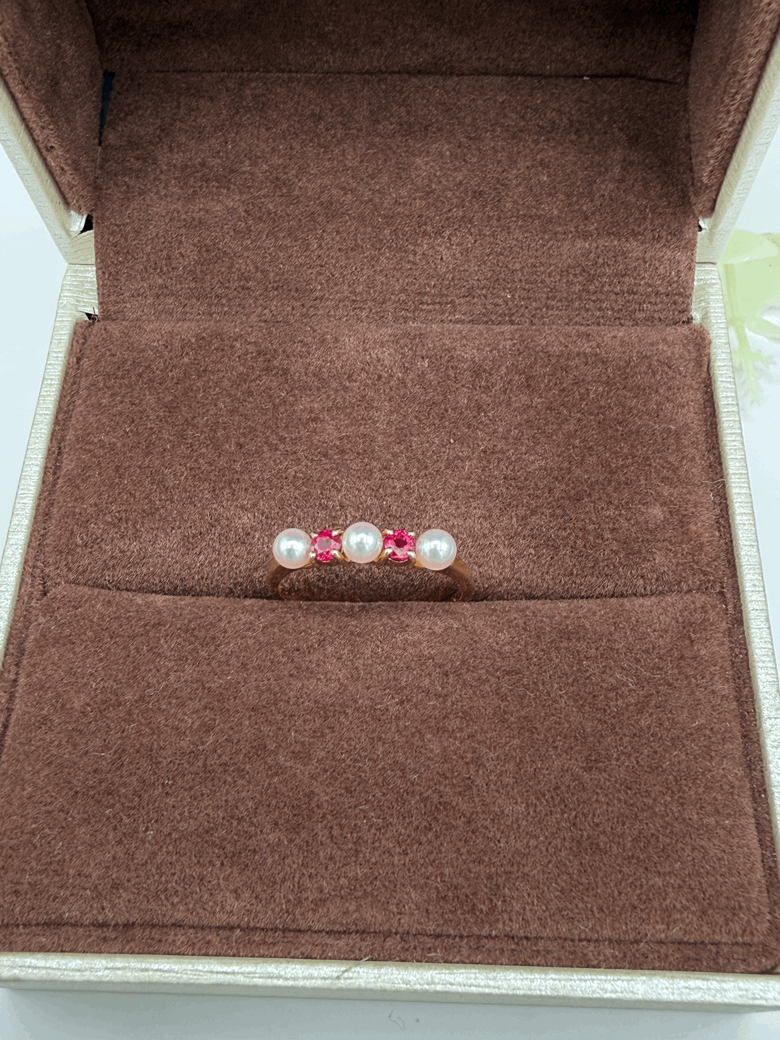 18K Solid Gold Mikomoto Pearl and Ruby Diamonds