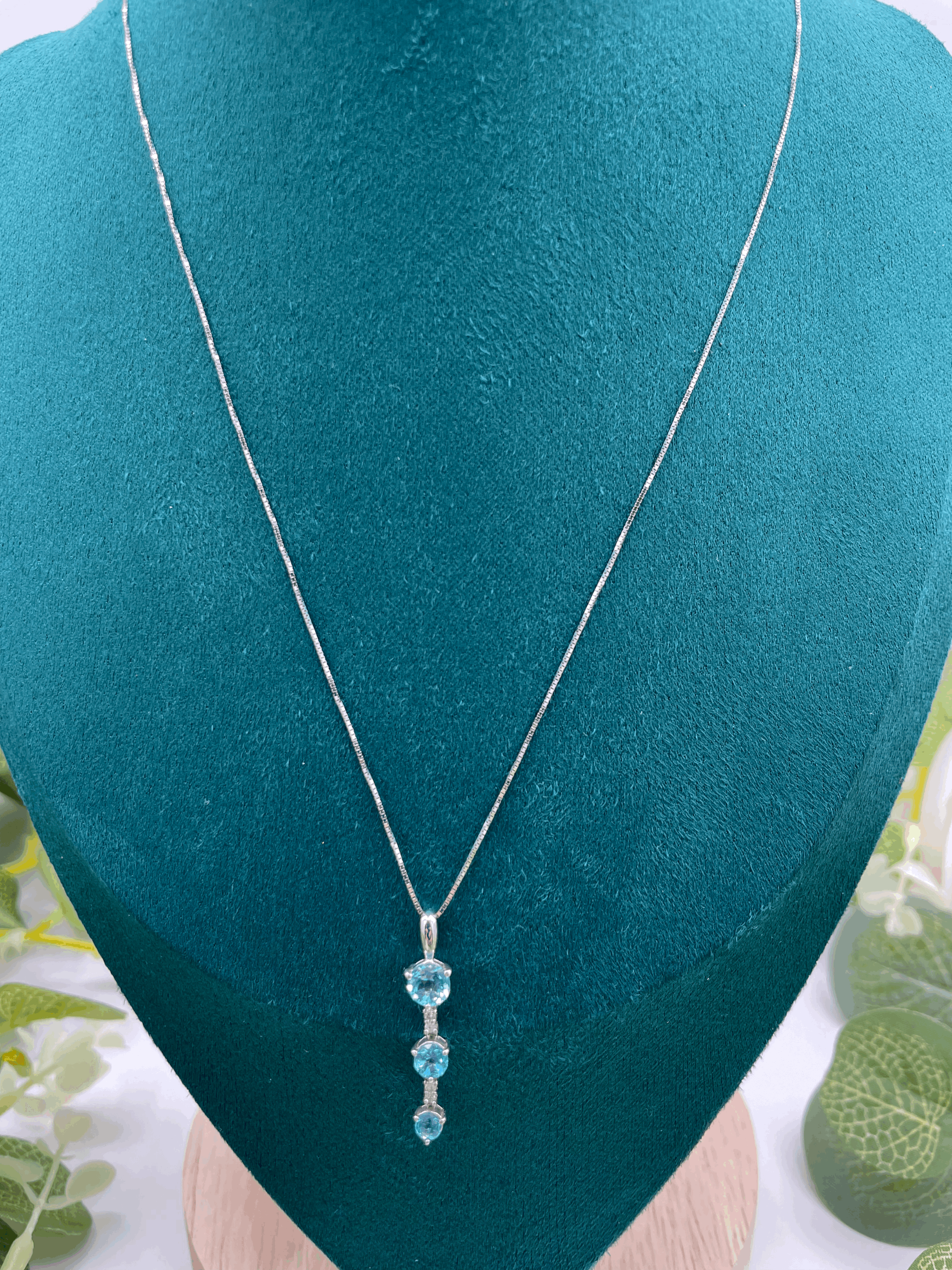 Aquamarine Diamond Pendant Necklace in 10k White Gold