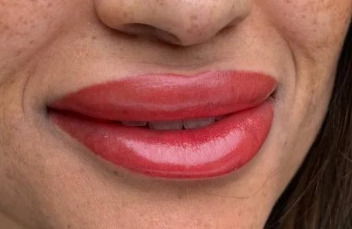 Lip blush permanent makeup result on a client's lips at Beauty Ink by Carmen in Burbank, CA