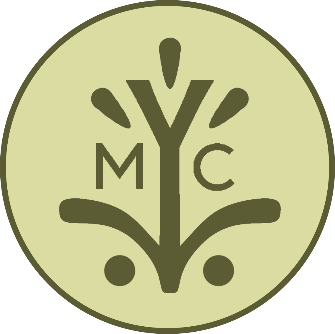 A circular logo with a stylized tree with branches, leaves, and roots, with the letters M, Y, and C around the tree, on a light green background.