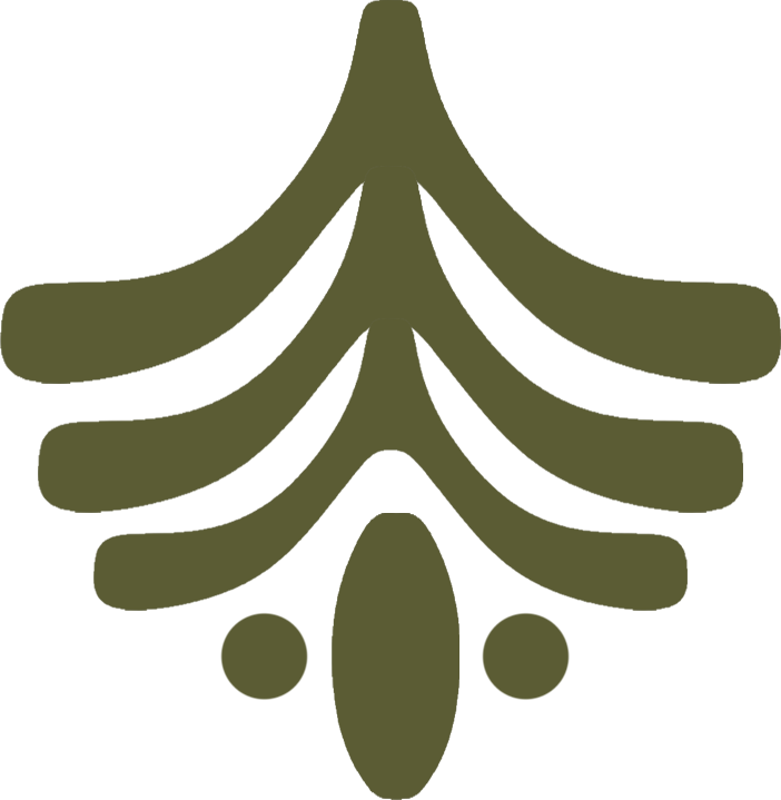 Green abstract symmetrical plant or tree icon with rounded shapes