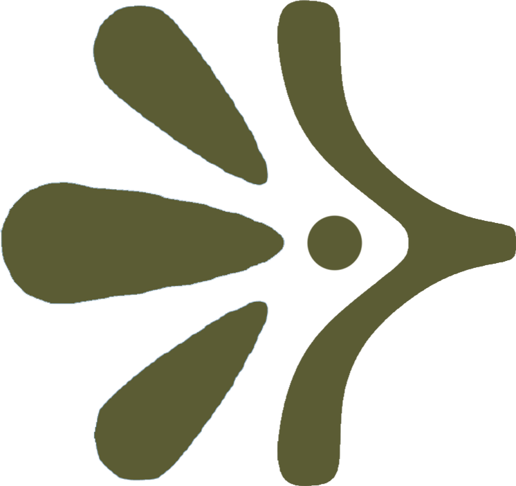 Abstract logo with green shapes resembling a flower and a butterfly on a black background.