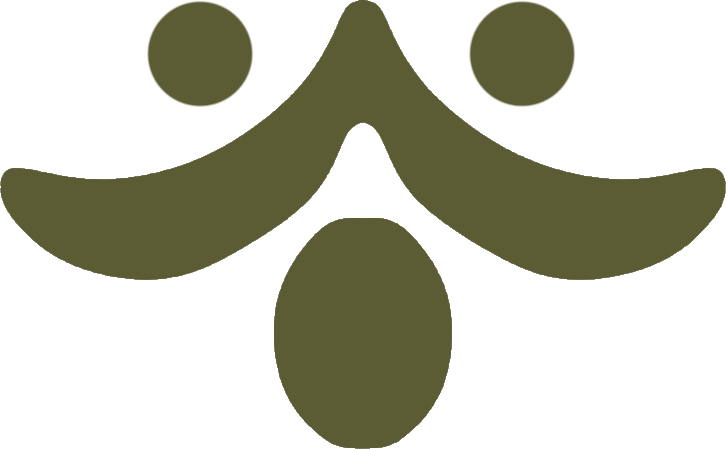 Abstract graphic design with symmetrical shapes and circular elements in dark green color
