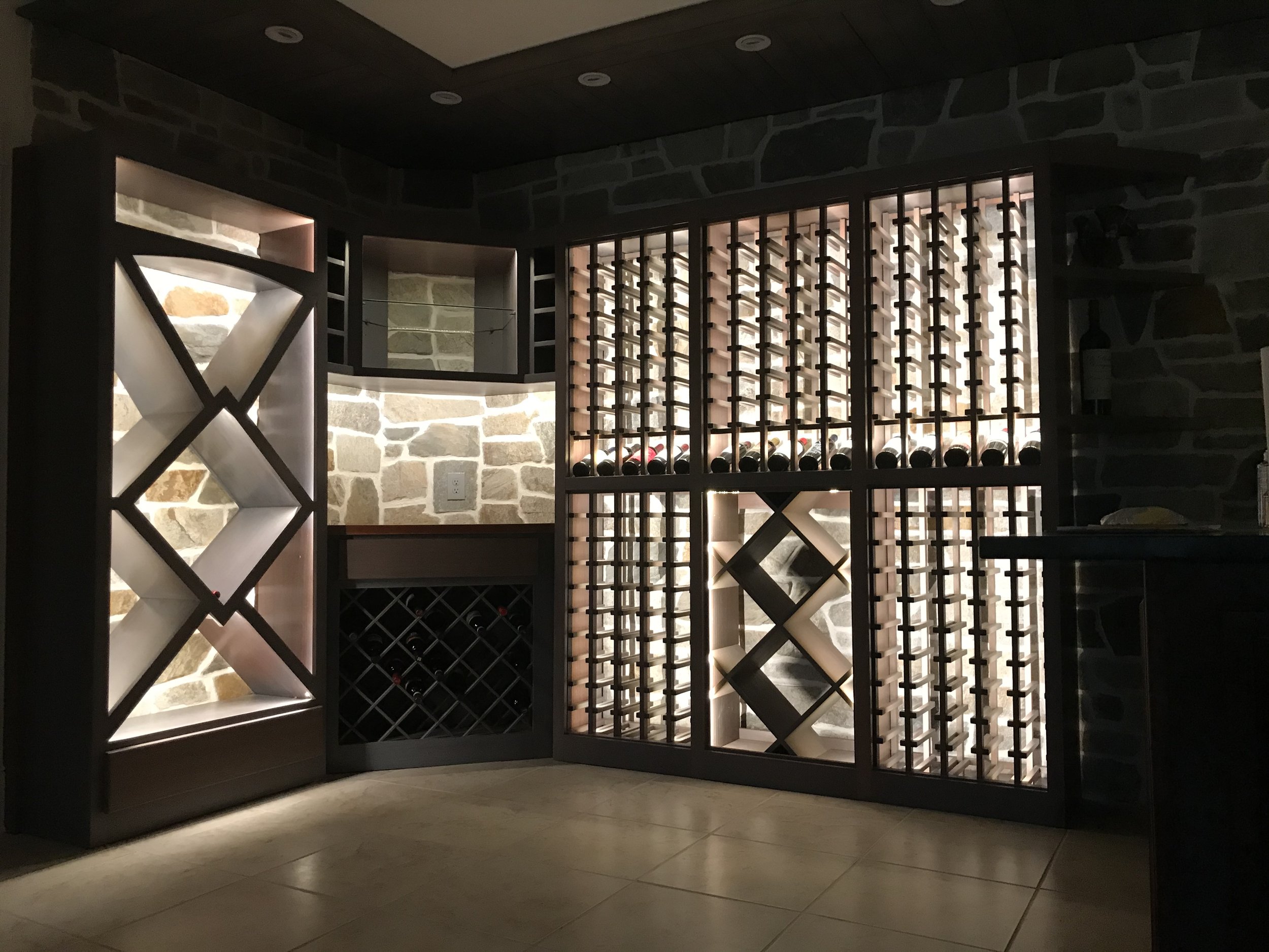 Custom back lighting for wine bar