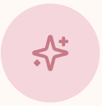 Pink circle background with a stylized spark or star icon in the center