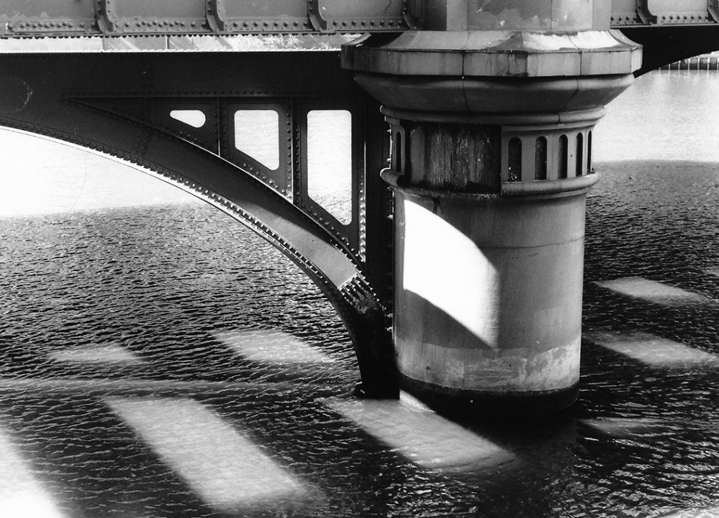 Light on Melbourne Sandridge Bridge pylon, the first steel bridge over the Yarra River
