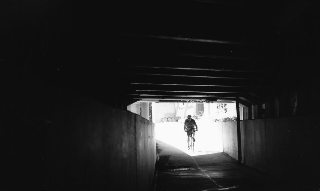 Moonee Ponds Creek trail tunnel rider