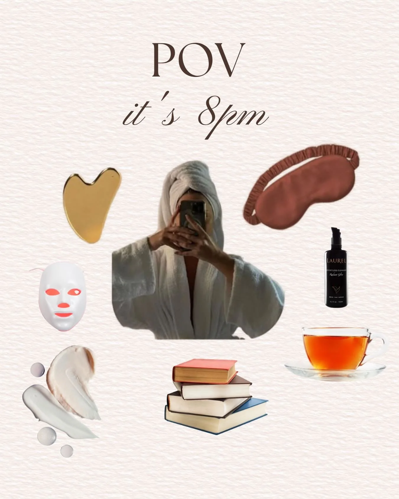 It&rsquo;s 8 PM and you&rsquo;re officially in your **self-care era.** 🤎✨

Skincare on.

Face mask ready.

Gua sha out.

Tea poured.

Book open.

Phone on silent.

Because your nighttime routine doesn&rsquo;t have to be complicated&mdash;it just nee
