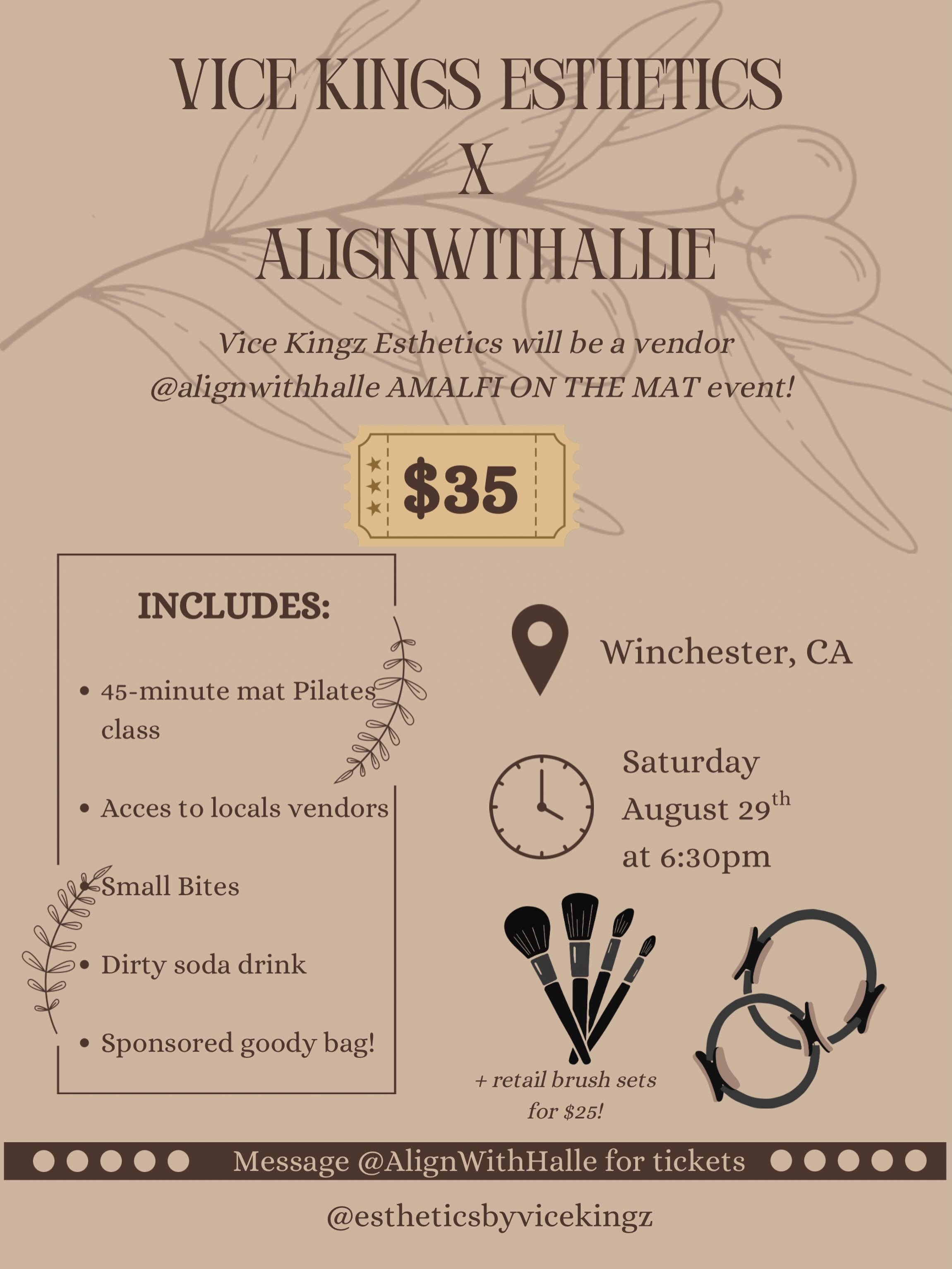 Pilates, beauty &amp; community 🤎✨

We&rsquo;re so excited to be a vendor at @alignwithhalle&rsquo;s Amalfi on the Mat event! Join us for an evening of movement, local vendors, small bites, dirty sodas, goodies &amp; all the good vibes. 🧘&zwj;♀️🍋
