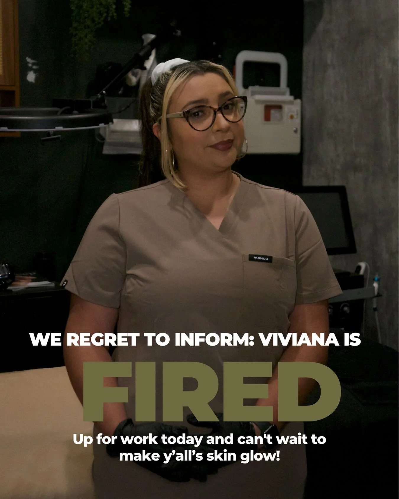 WE REGRET TO INFORM YOU&hellip; Viviana is **NOT fired.** 😂

She&rsquo;s actually clocked in and ready to get y&rsquo;all glowing! ✨

If your skin has been begging for some attention, take this as your sign to book your next appointment. 🤎
.
.
#mur