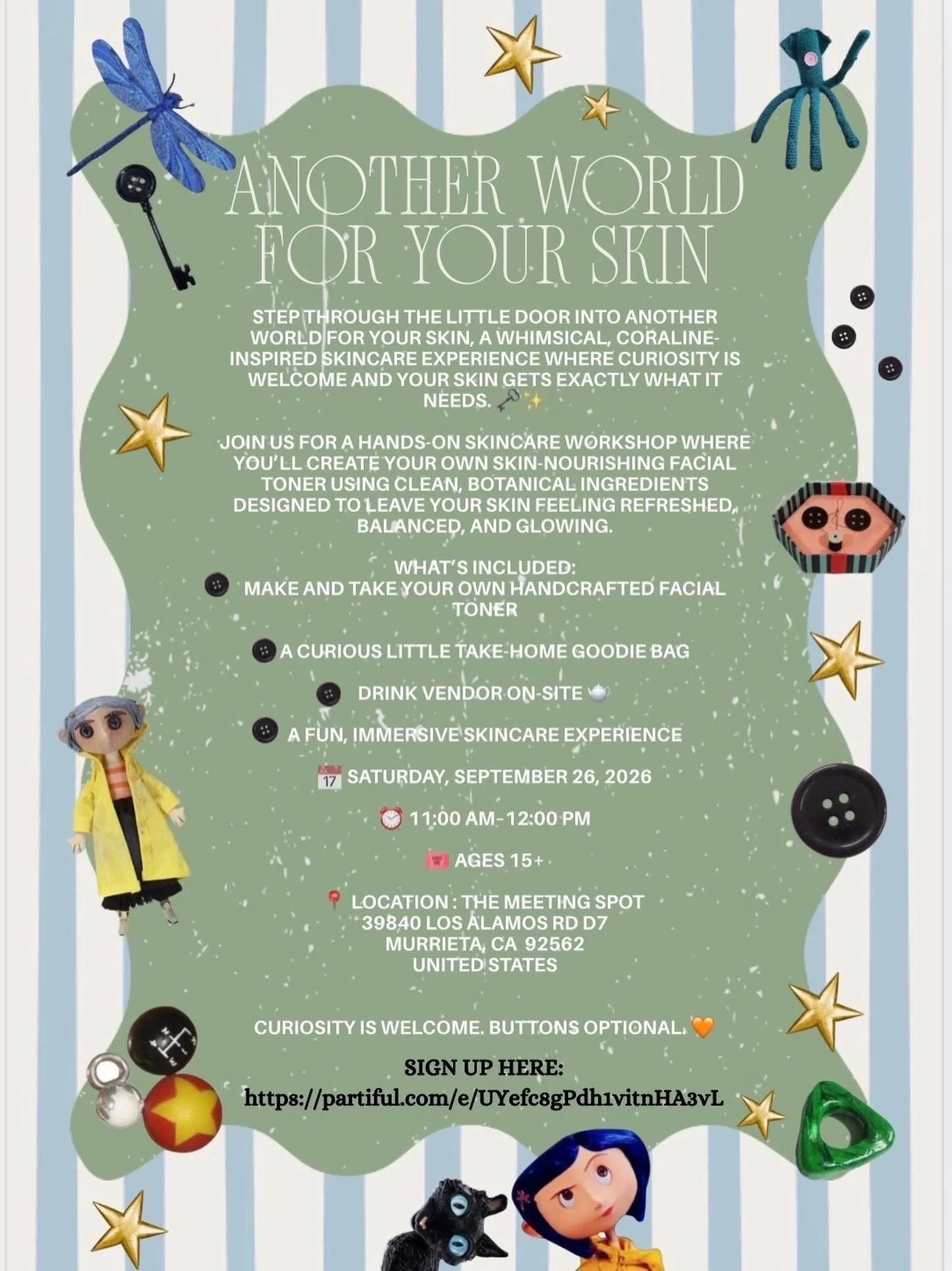 Step through the little door&hellip; if you dare. 🔑🌀✨

Join us for Another World for Your Skin, a Coraline-inspired, hands-on skincare experience where you&rsquo;ll create your very own botanical facial toner while learning how to nourish and balan