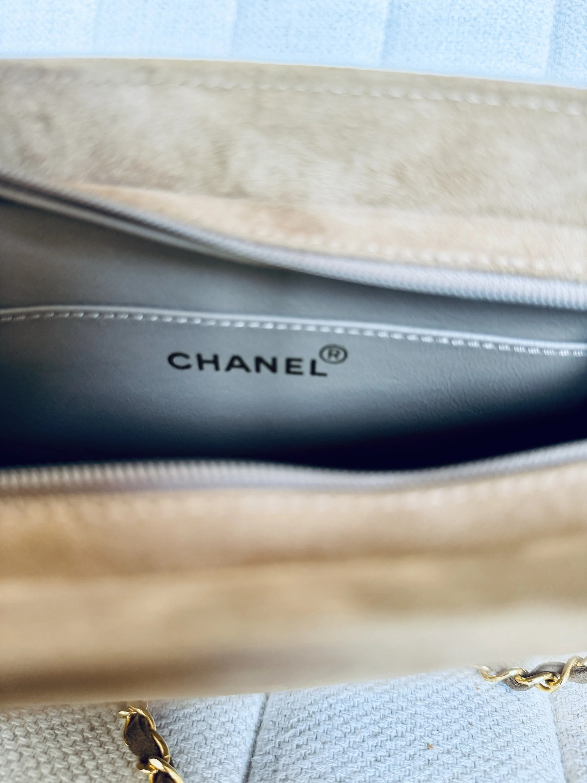 Chanel interior CHANEL wordmark stamp, leather lining