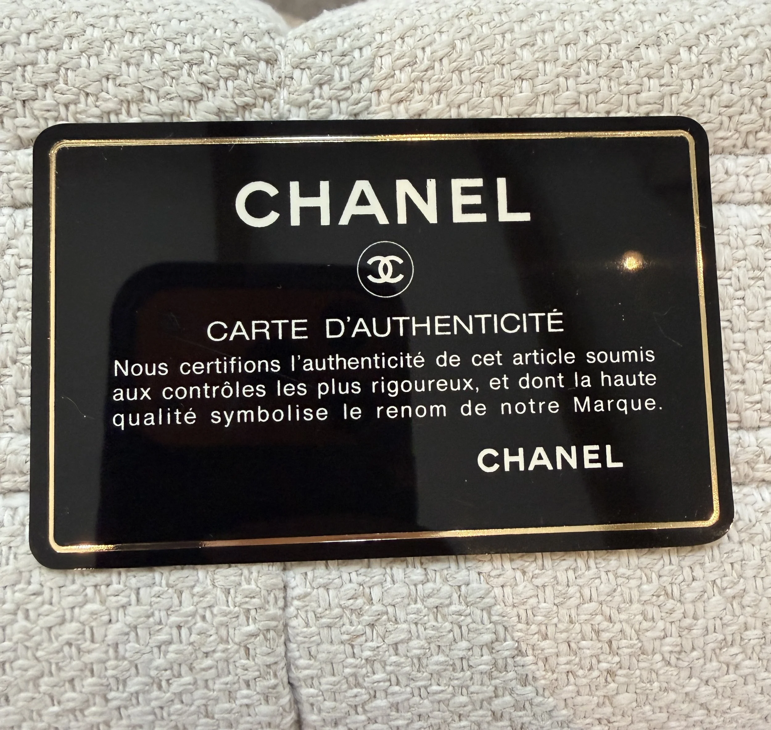 Chanel Carte d'Authenticité front, French authenticity card, Black card
