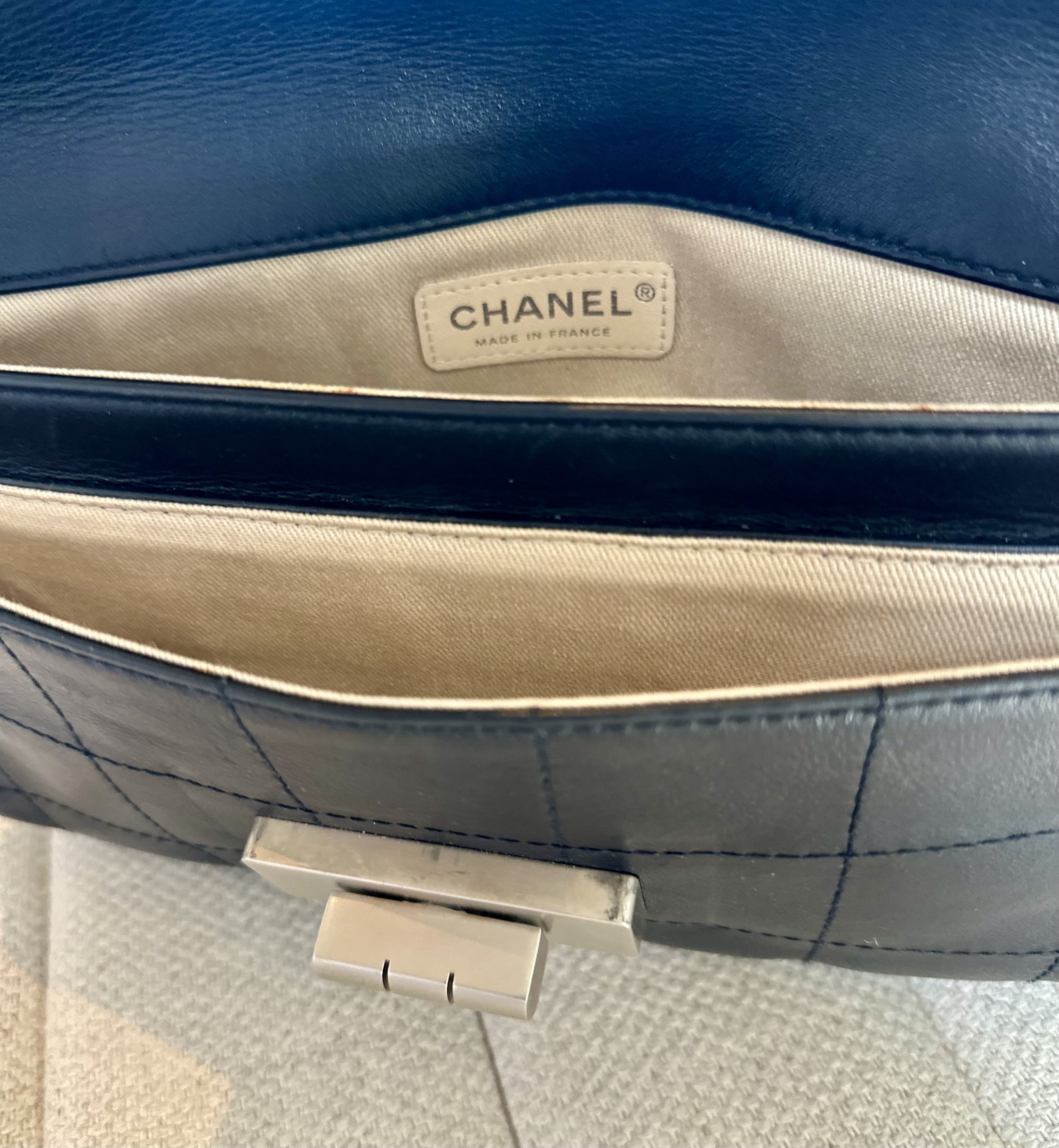 Chanel Mademoiselle interior CHANEL registered trademark label fabric lining serial sticker