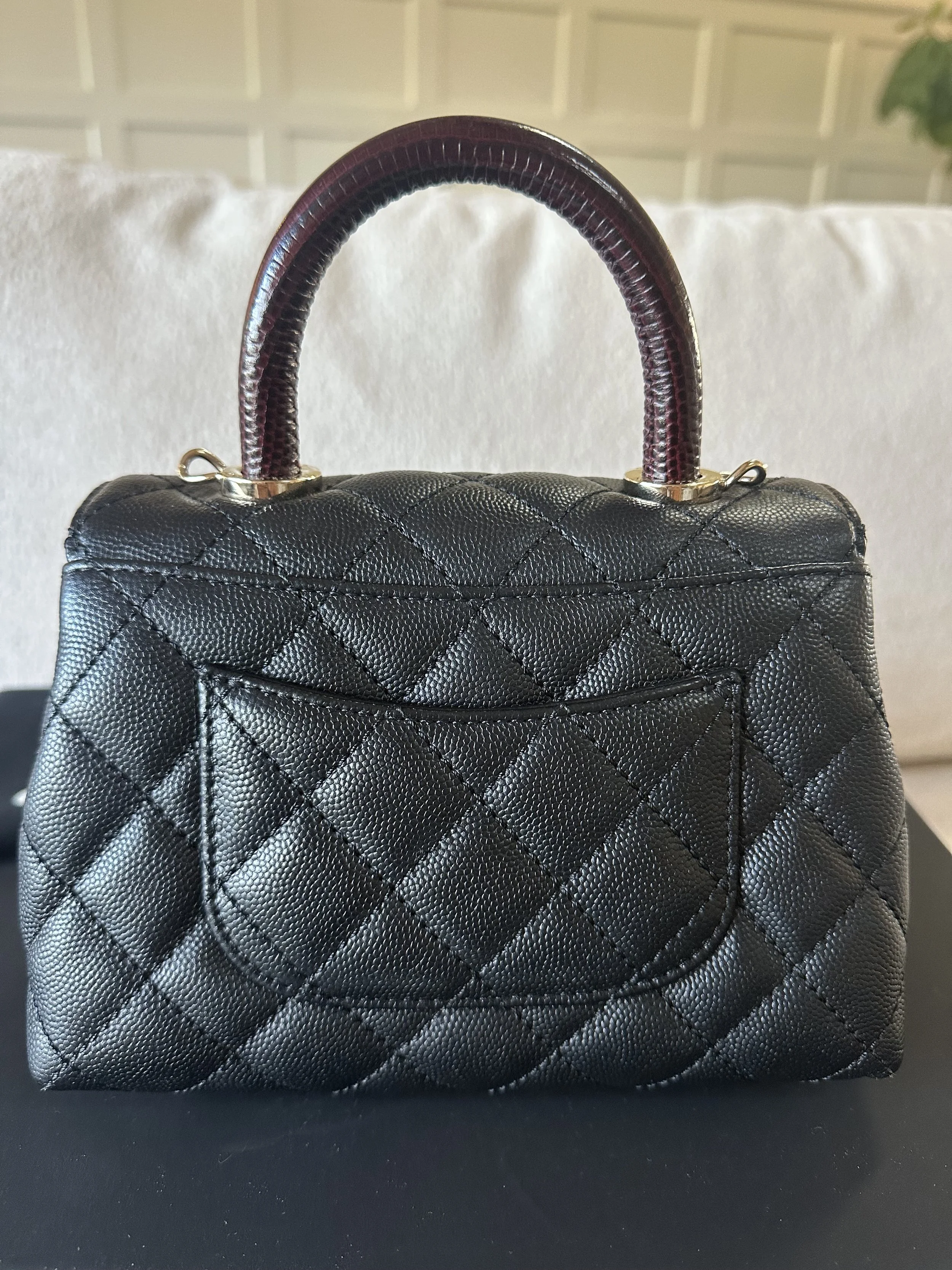 Chanel Mini Coco Top Handle black caviar leather back view