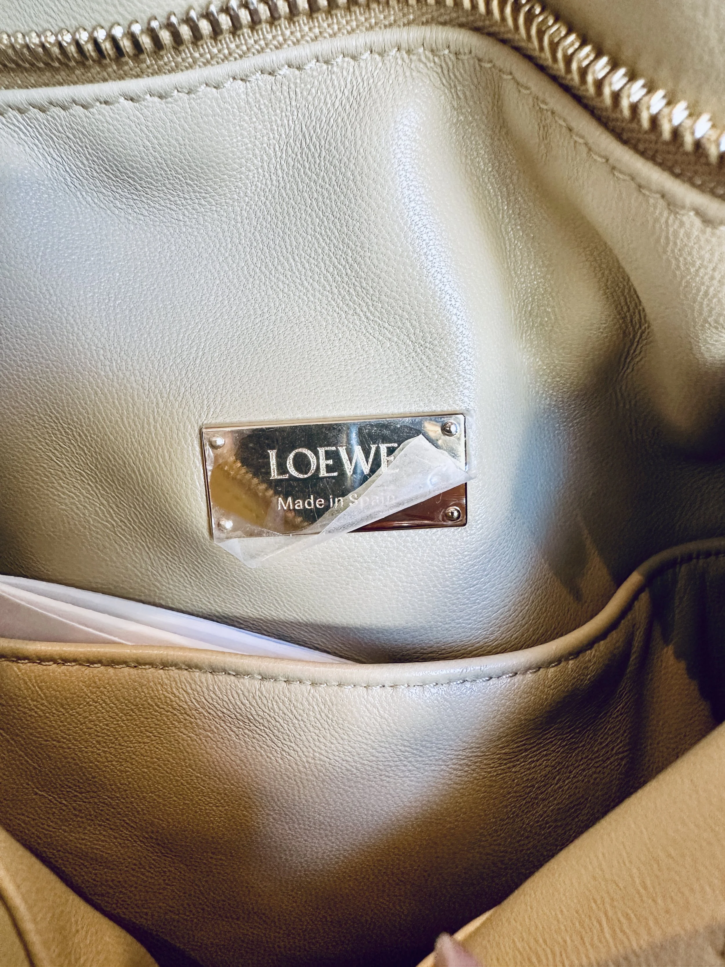Loewe interior nameplate, Made in Spain authentication detail