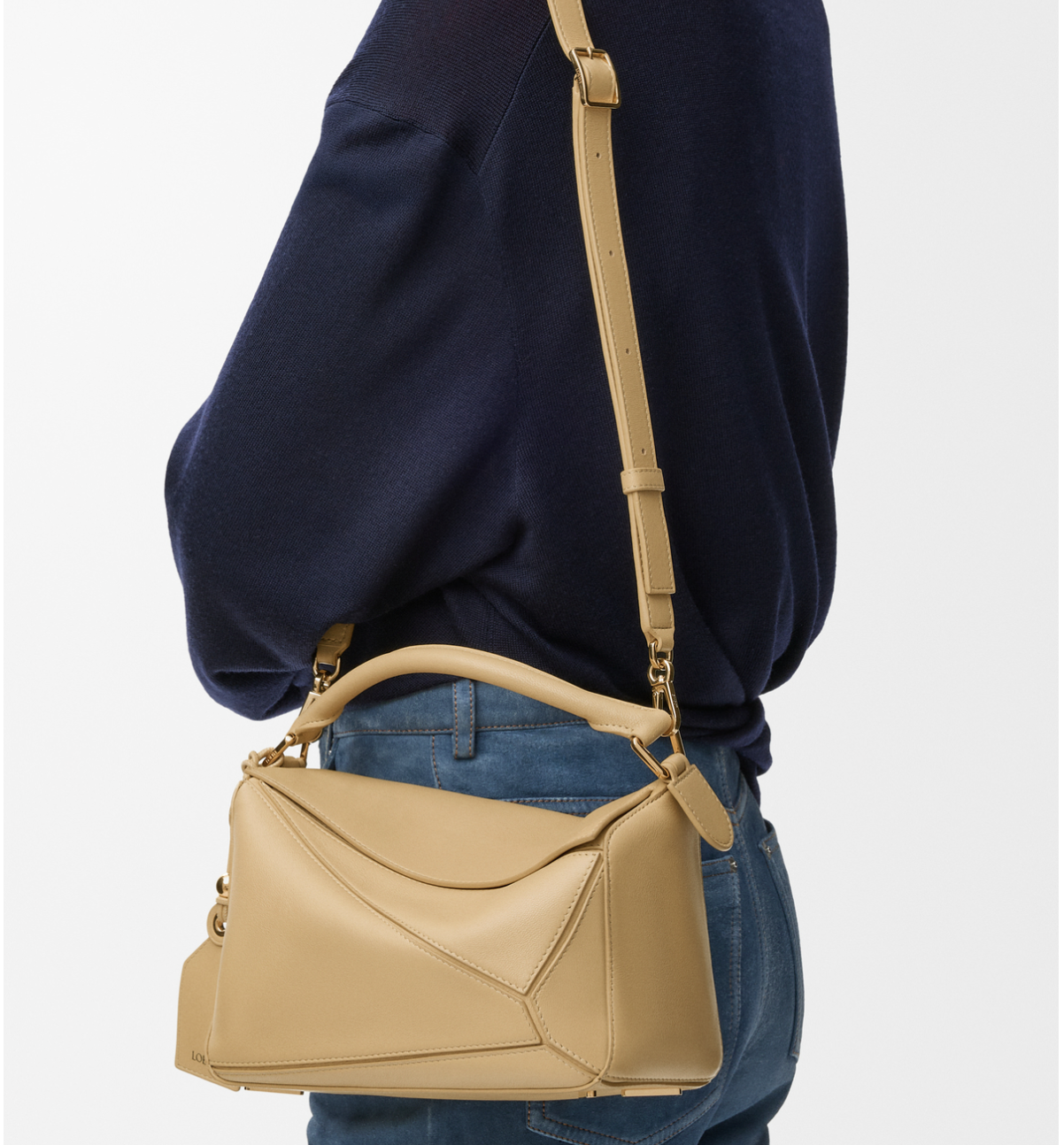 Loewe Small Featherlight Puzzle bag worn crossbody, back view