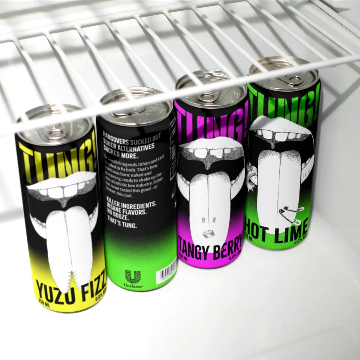 Whoever said staying sober is boring (?!) needs to meet TUNG. 

STAYING SOBER. FEELING BADASS. THAT&rsquo;S TUNG. 

A brand concept for a non-alcoholic beverage company that&rsquo;s rooted in the legendary Swedish Punk culture. 

Brand values: DELIBE