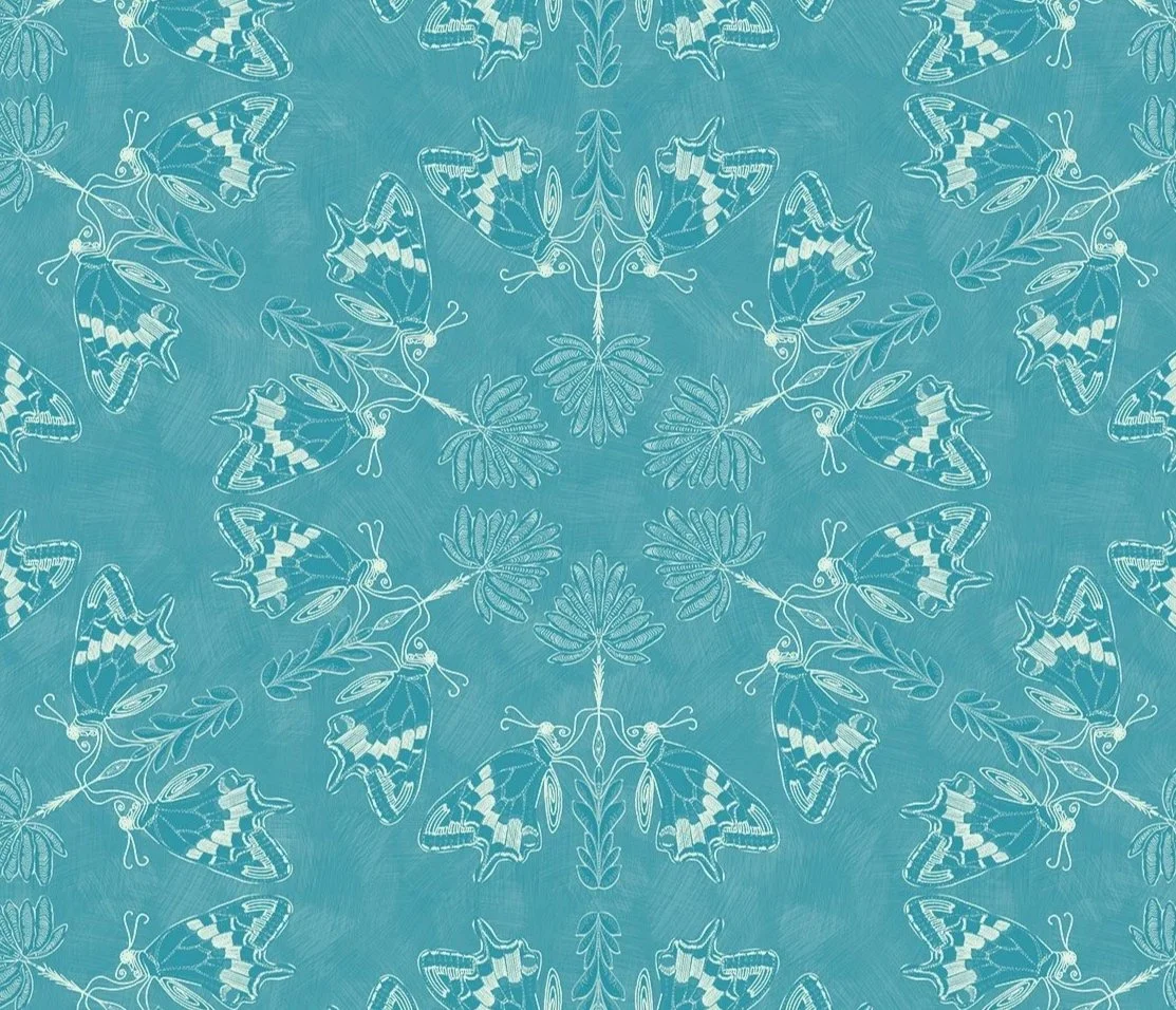 Winged Meadow Pattern - Teal