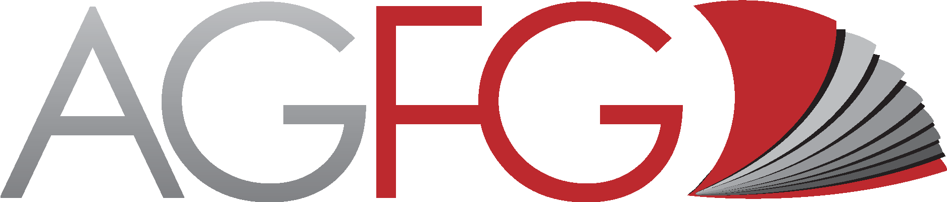 Logo with the text 'AGFG' in stylized gray and red letters, and a fan-like design element to the right.