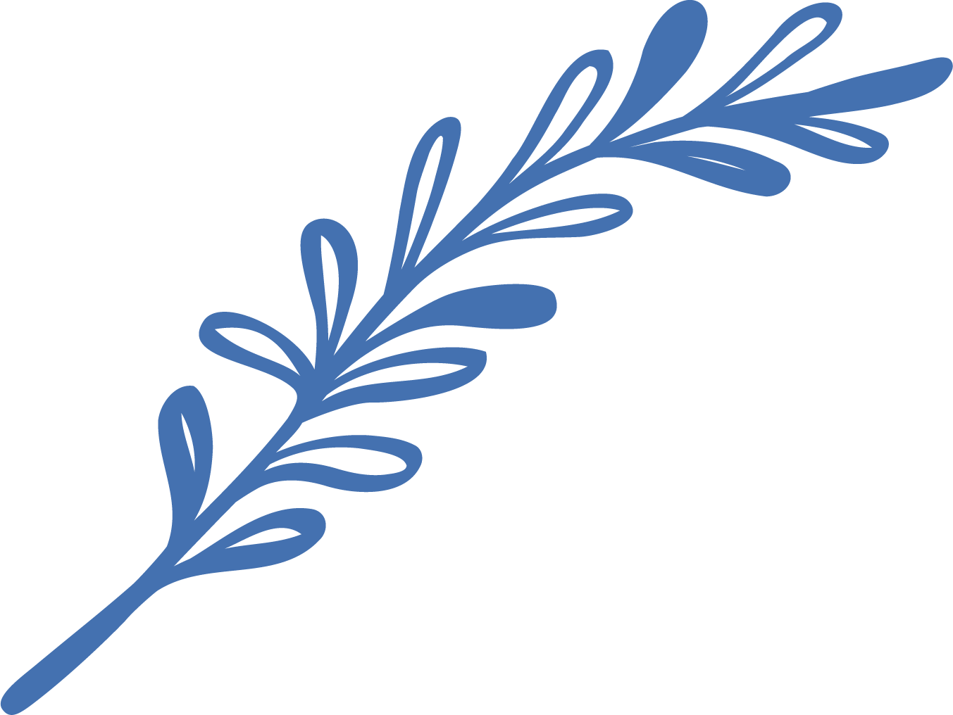 A stylized blue illustration of a sprig of rosemary.