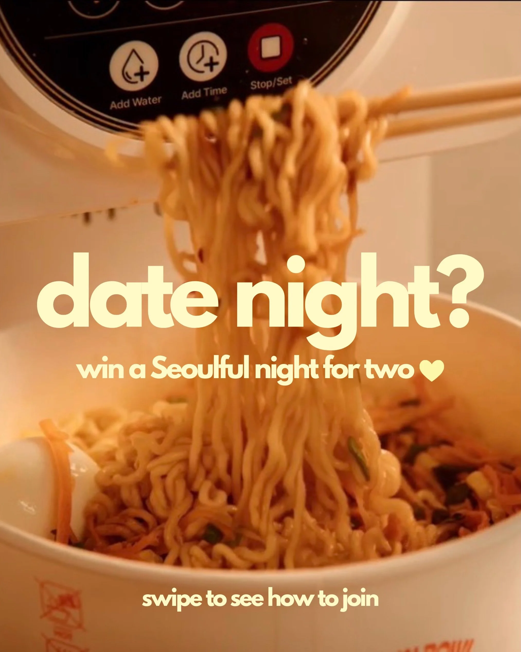 WIN A SEOULFUL DATE NIGHT FOR TWO 🌙🍜

We&rsquo;re celebrating Seoulful After Dark with a date-night giveaway ✨

One winner gets:
🍜 2 Deluxe Bowls
🥤 2 Drinks
🍦 2 Ice Creams

HOW TO ENTER:

1. Visit us during Seoulful After Dark
2. Share your visi
