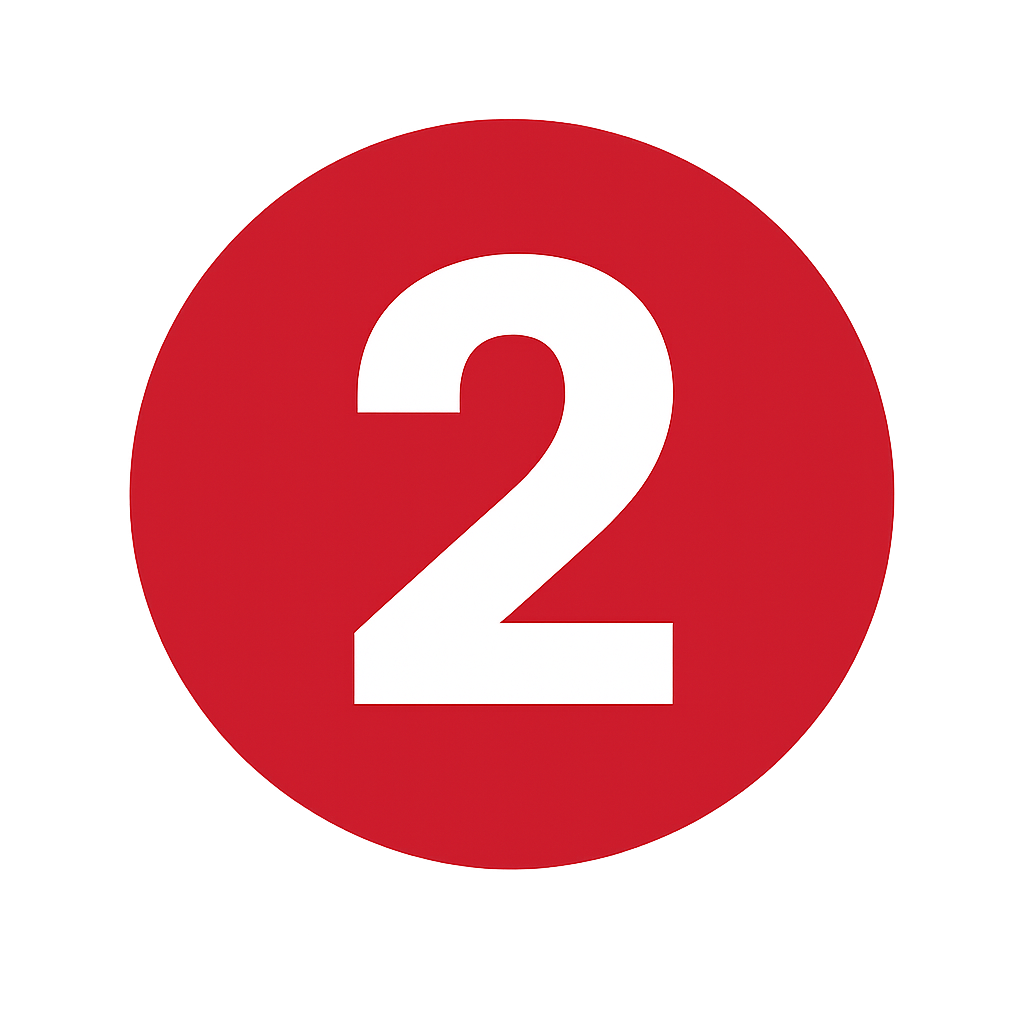 Red circular sign with the number 2 in white