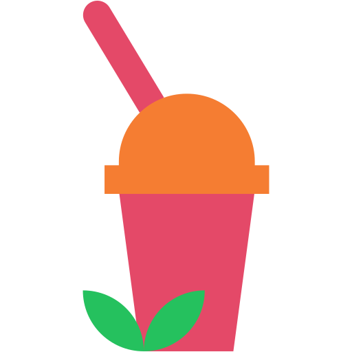 Symbolisches Bild eines Smoothie in einem Becher mit einem Strohhalm. Zweige mit Blättern