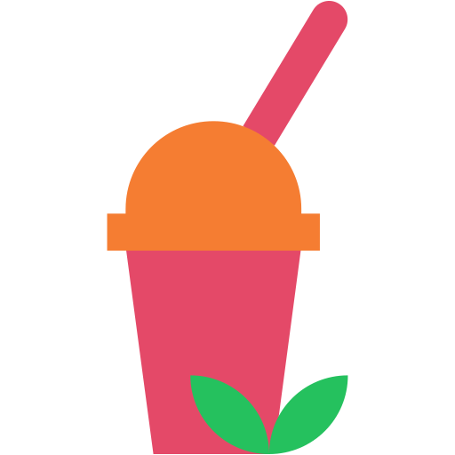 Ein Eistee-Becher mit Strohhalm und grünen Blättern als Dekoration.