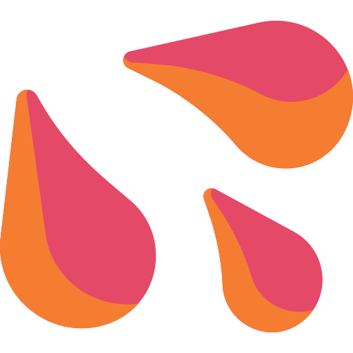 Grafische Illustration mit vier Tropfen in Pink und Orange vor schwarzem Hintergrund.