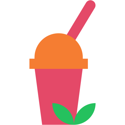 Ein Illustration eines Eis in einem Becher mit einem Strohhalm und zwei grünen Blättern.