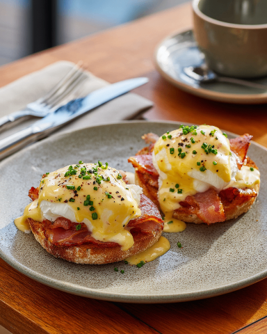 Eggs Benedict at Red Bridge cafe in Windsor NSW