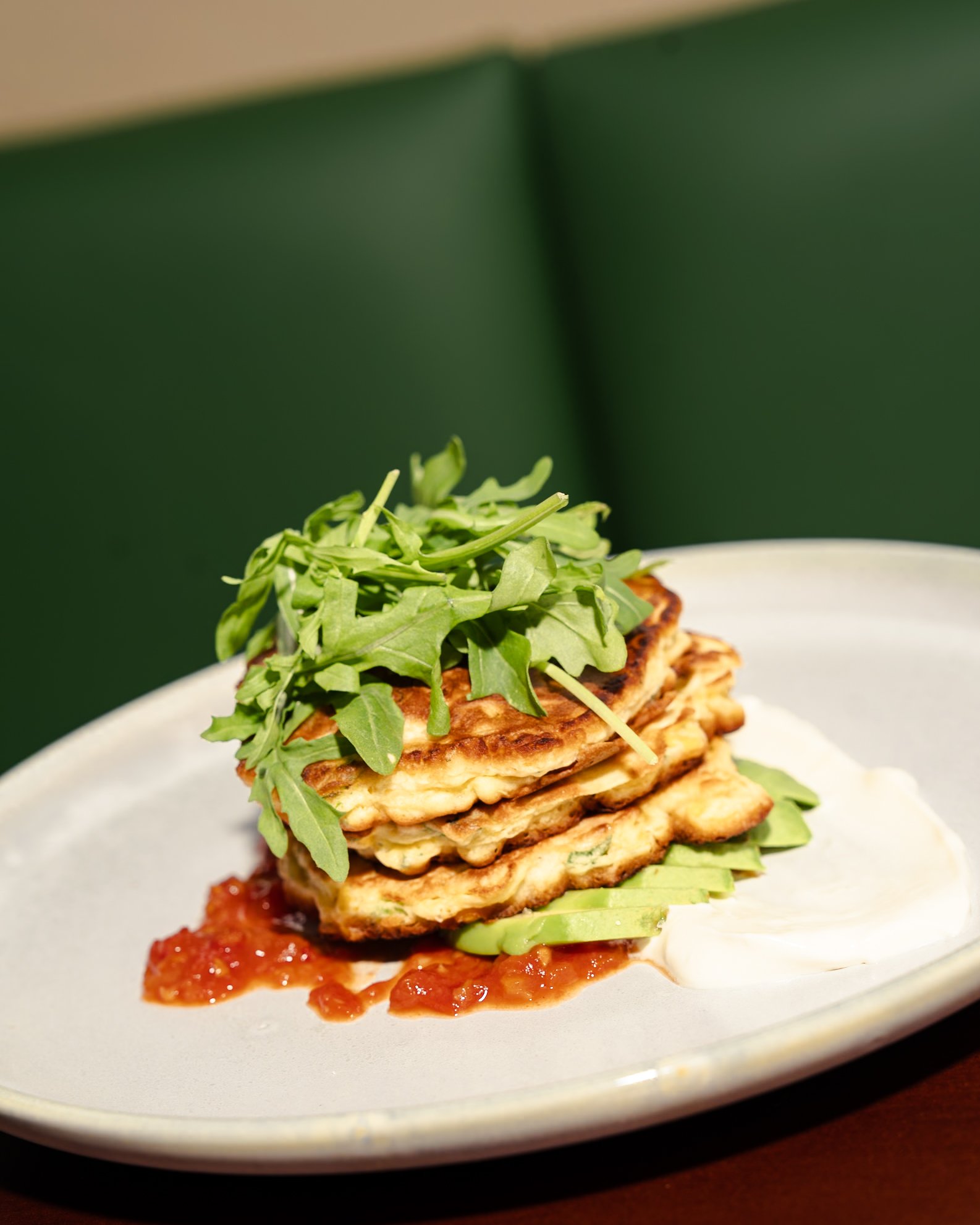 Brunch favourite corn fritters at Red Bridge Cafe & Restaurant in Windsor