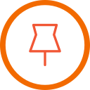 Icon of a pin or pushpin inside a circle.