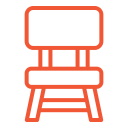 Outline of a wooden chair with a padded backrest and seat
