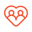 Red heart outline with two small figures inside, representing love or relationships