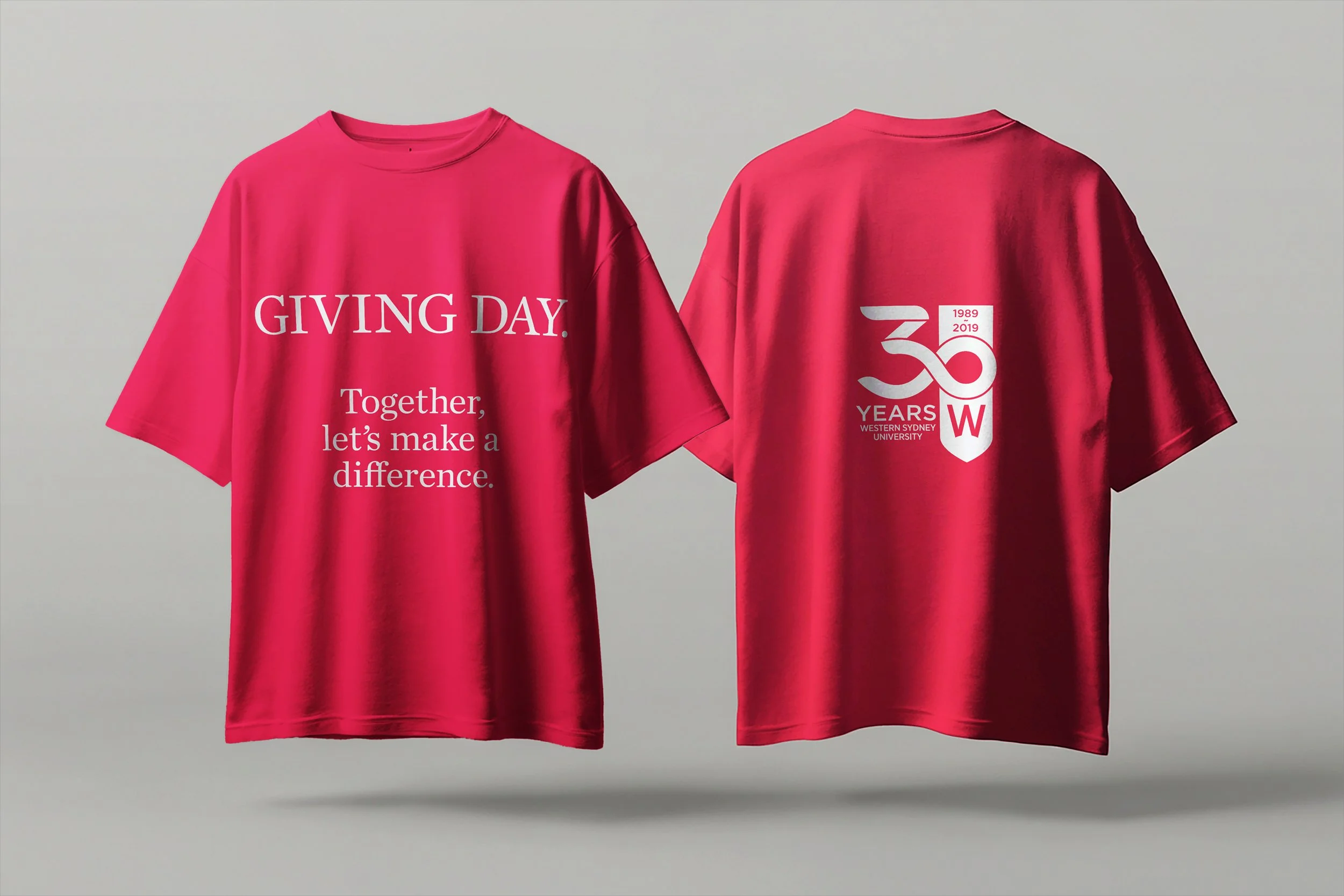 Giving Day t-shirt incorporating WSU 30 years logo