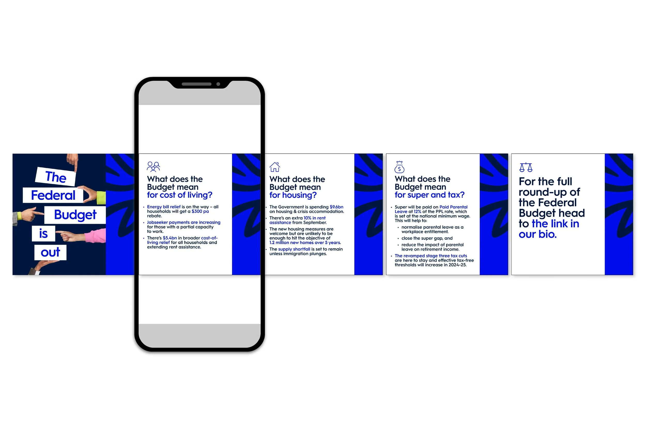 Federal Budget social media carousel simplifying complex financial updates