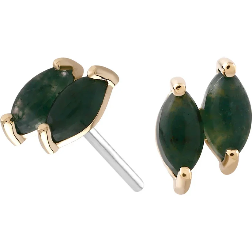 Solid Gold Marquise Duo in Moss Agate