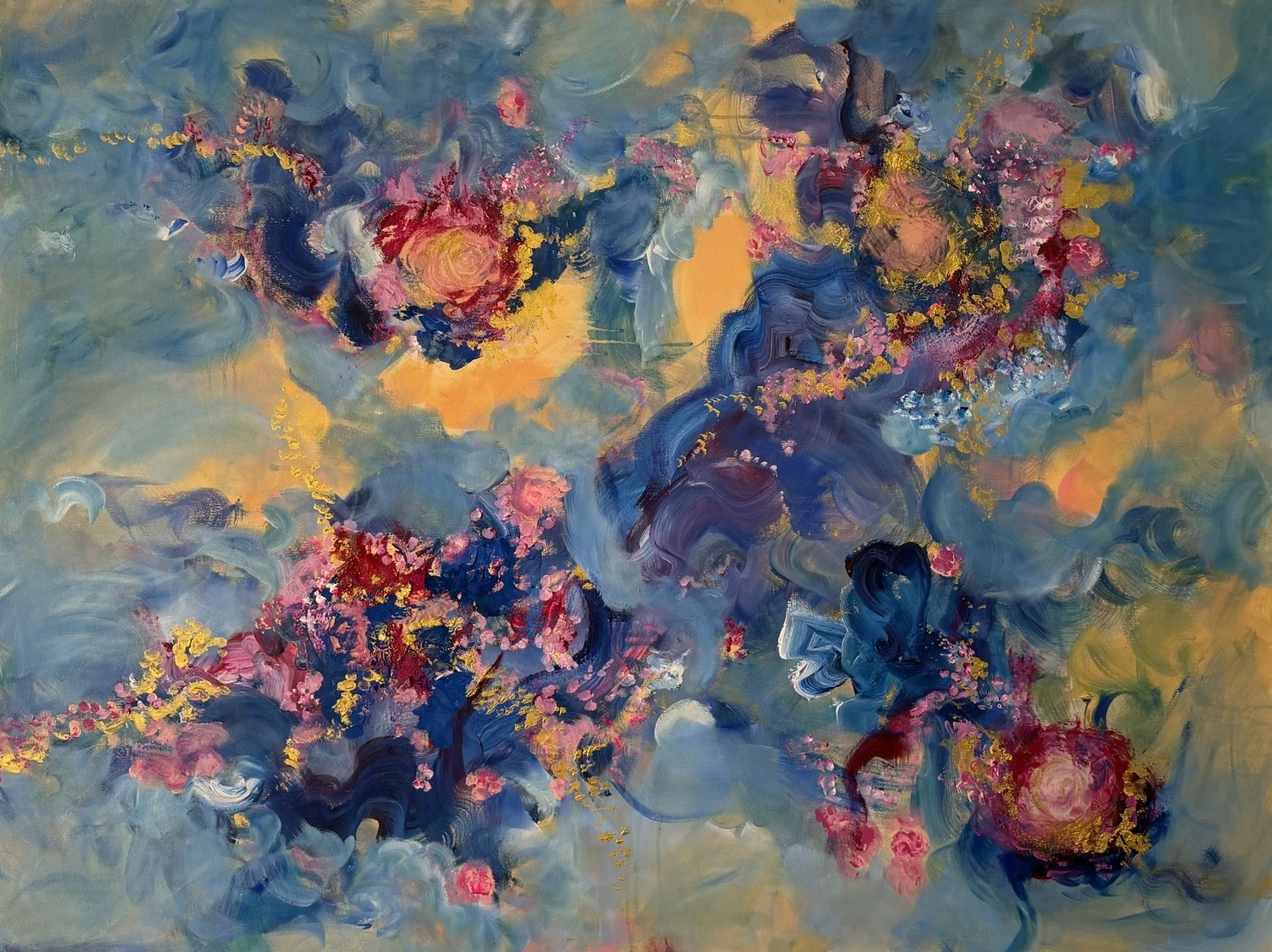 On Blooming Through Uncertainty, mixed-media painting by MH Tran