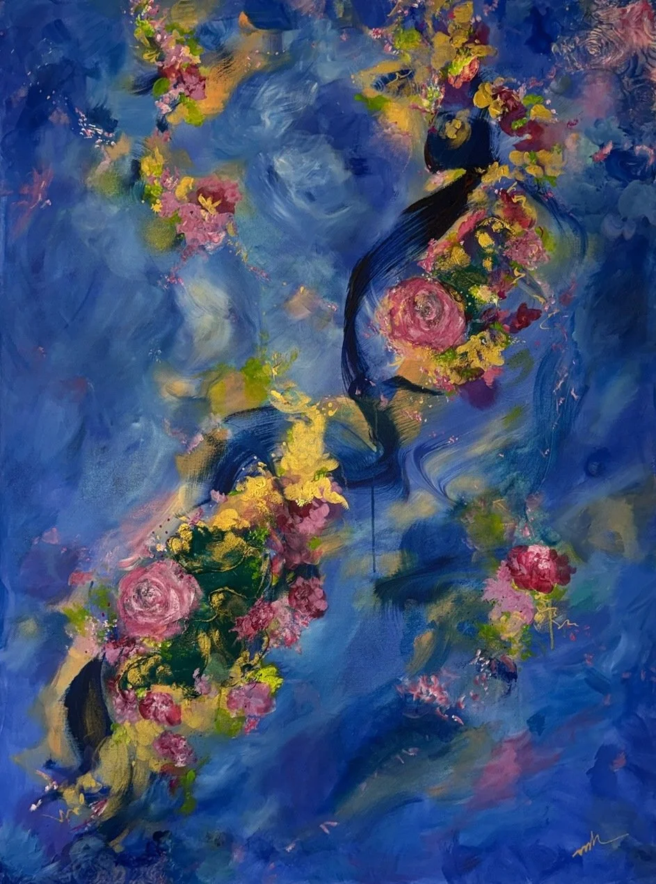 Let Yourself Fly, Let Yourself Bloom, mixed-media painting by MH Tran