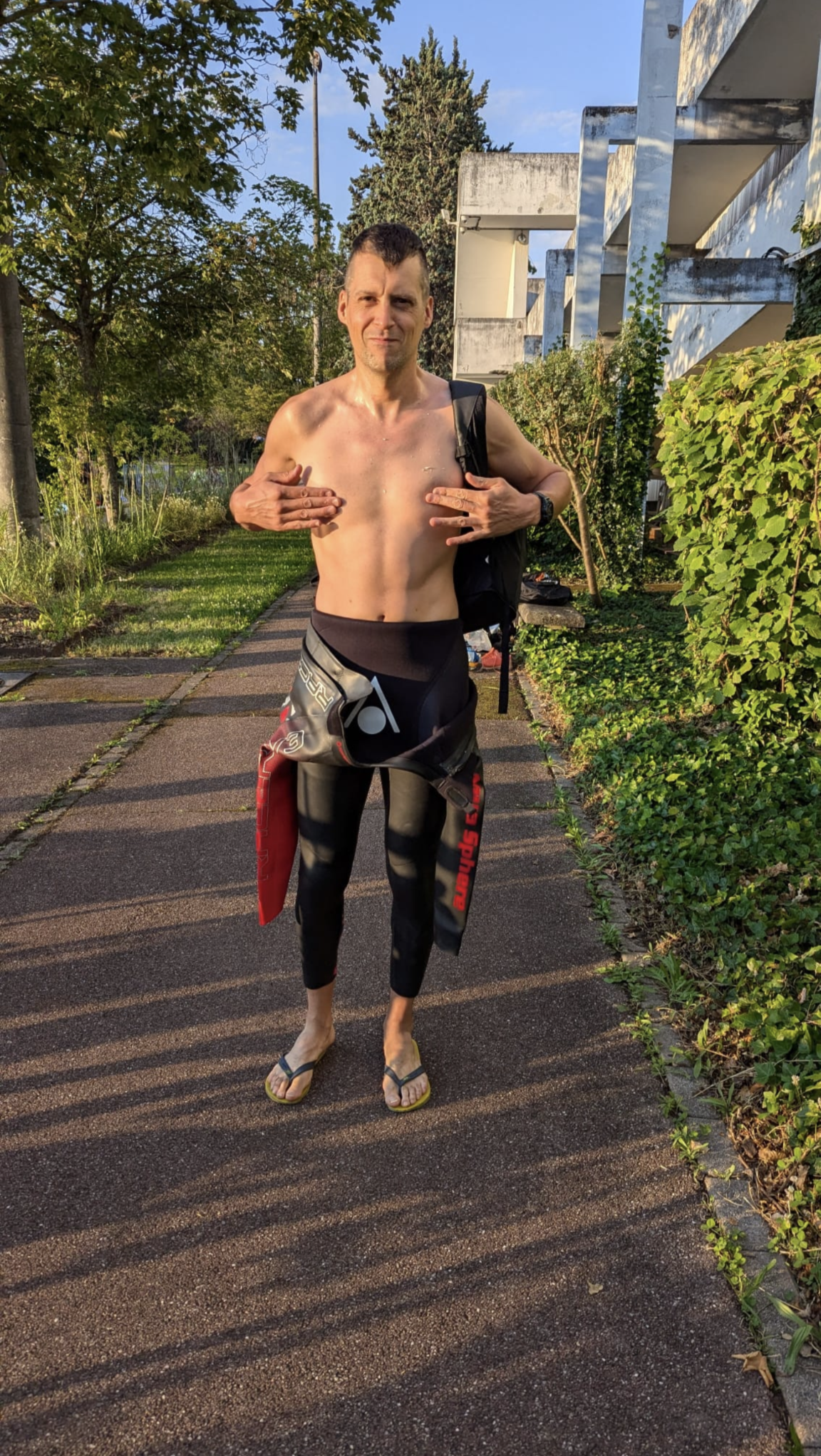 Tony in wetsuit before starting a double ironman