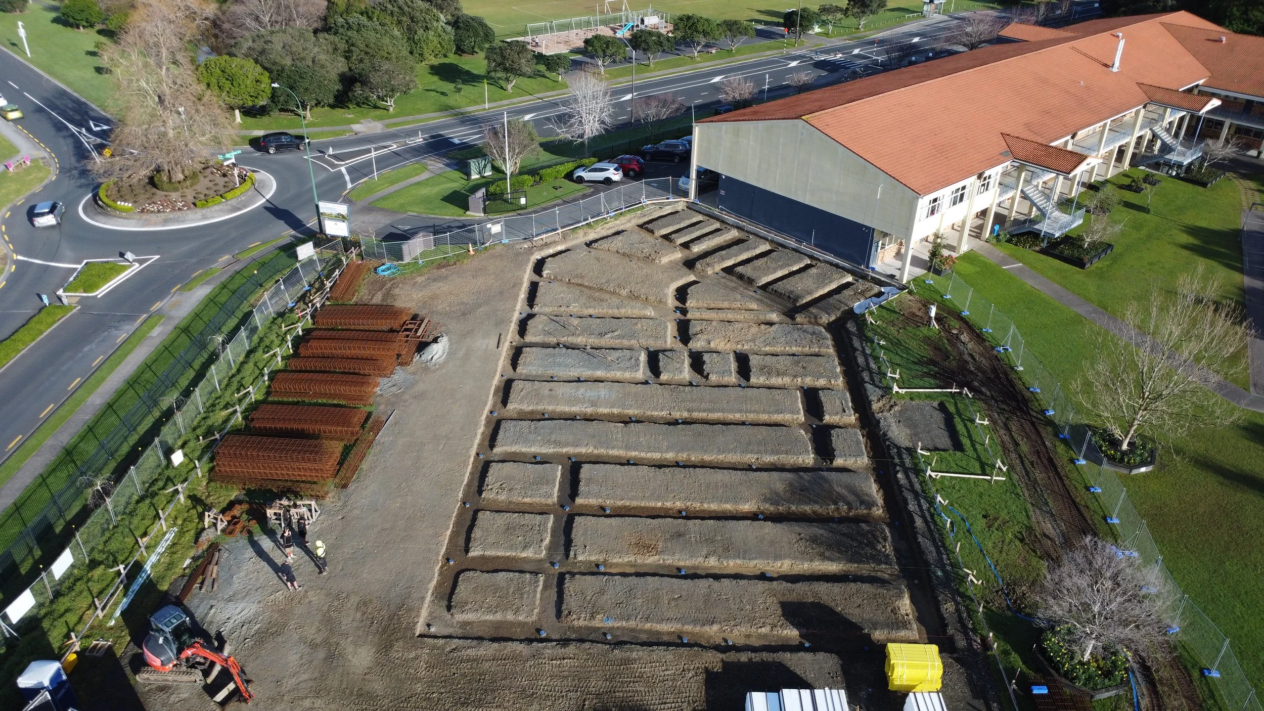 Commercial site footings have been created for steel cages to be placed in