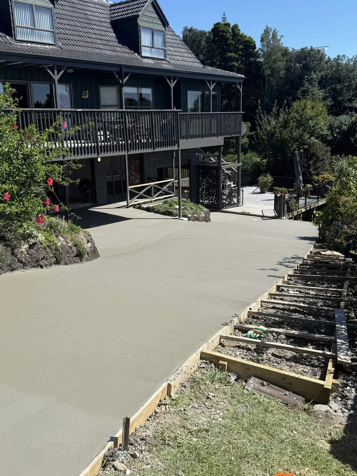 Freshly laid concrete driveway