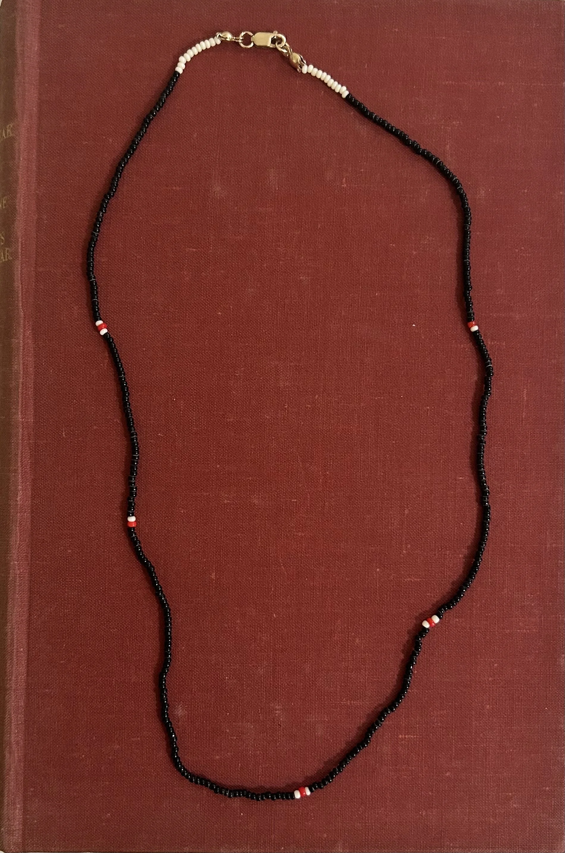 Handmade antique black glass beaded necklace