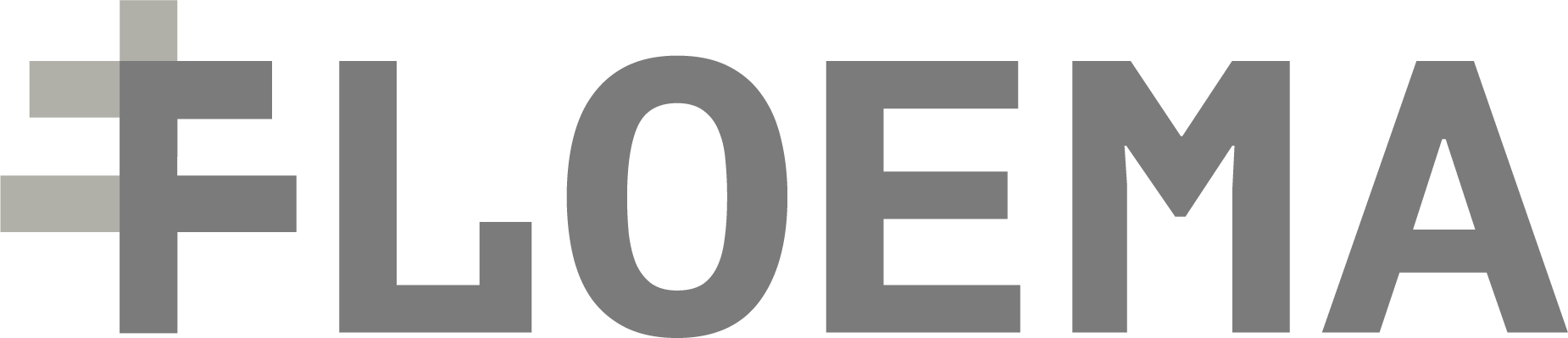 Text reading 'FLOEMA' in gray lettering with a plus sign to the left.