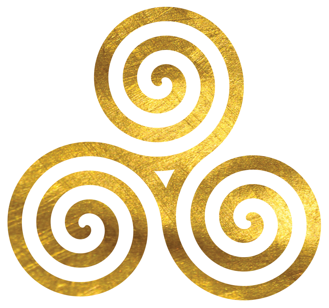 Golden decorative swirls and spirals pattern with a textured, glittery appearance.