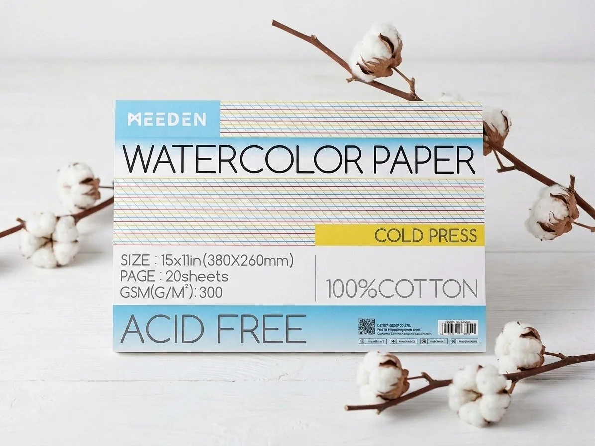 Papier aquarelle MEEDEN 100% coton -grain fin