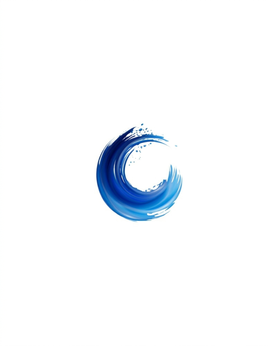 Logo avec un cercle stylisé représentant une vague bleue.