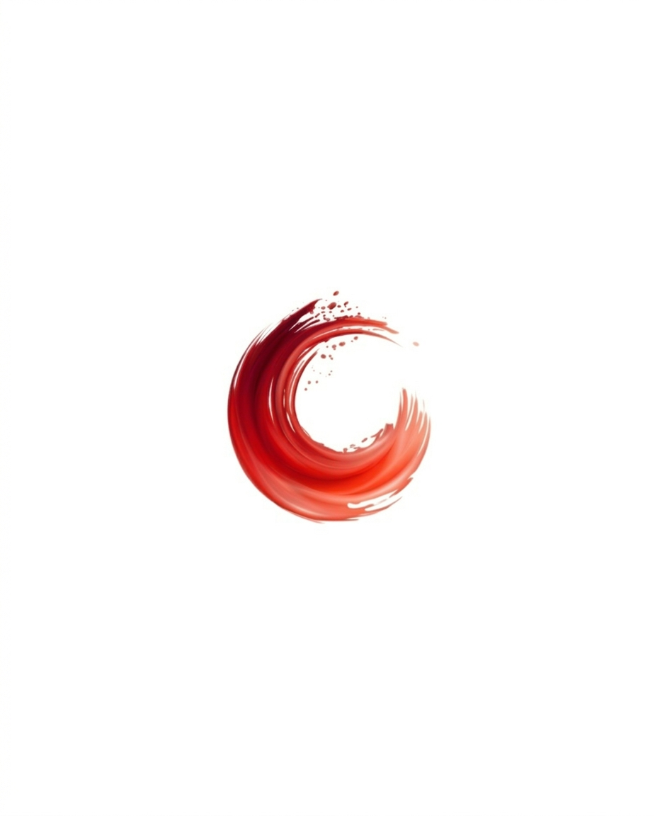 Un logo abstrait rouge en forme de cercle ondulé et dynamique sur fond blanc.